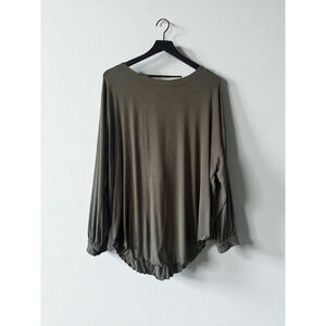 Free People Olive Ribbed Long Sleeve Knotted Back Lettuce Hem Top M